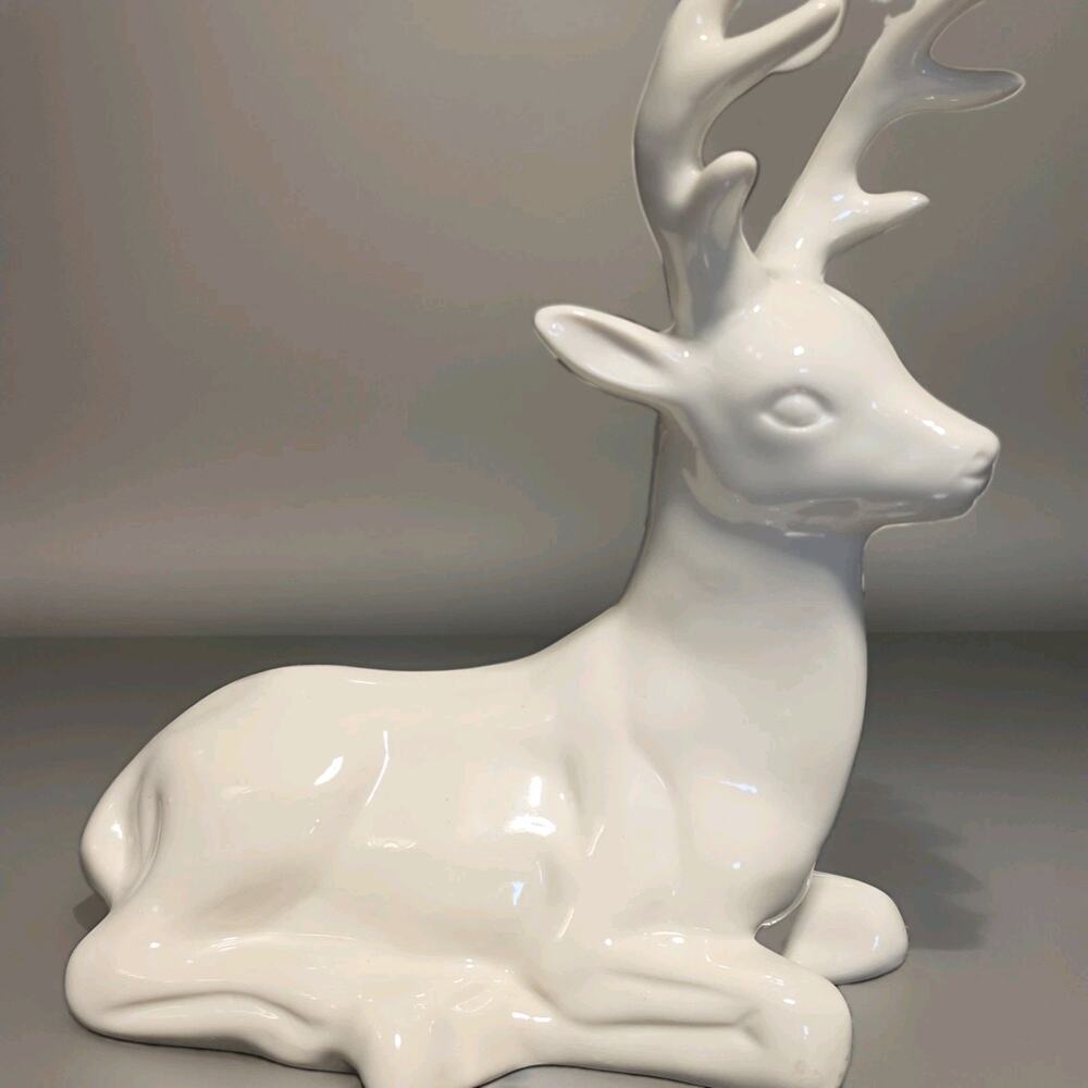 White Glazed Porcelain Deer Figurine - Deer Porcelain Figurine